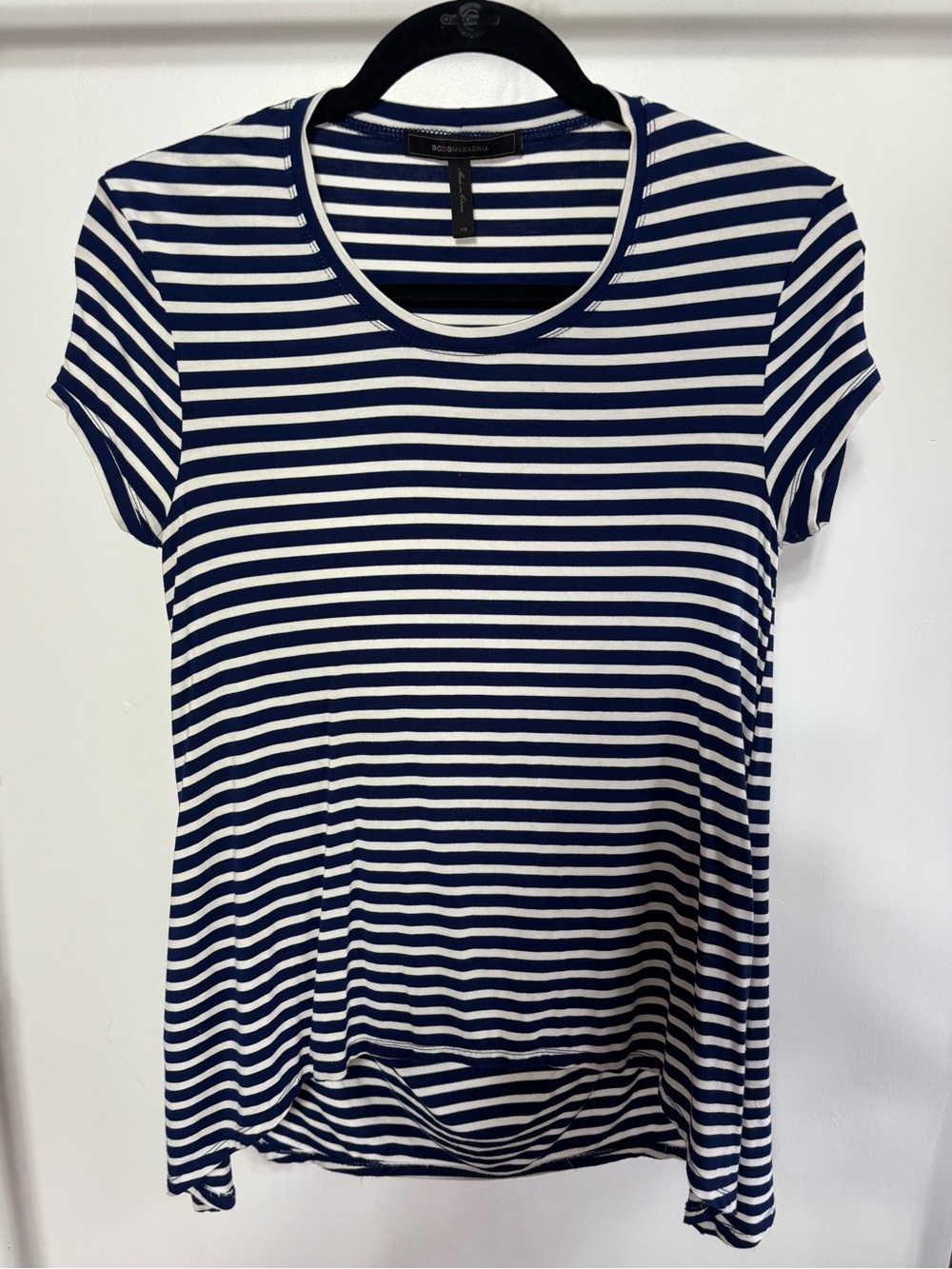 BCBGMAXAZRIA Striped Open Back Top XS Navy White